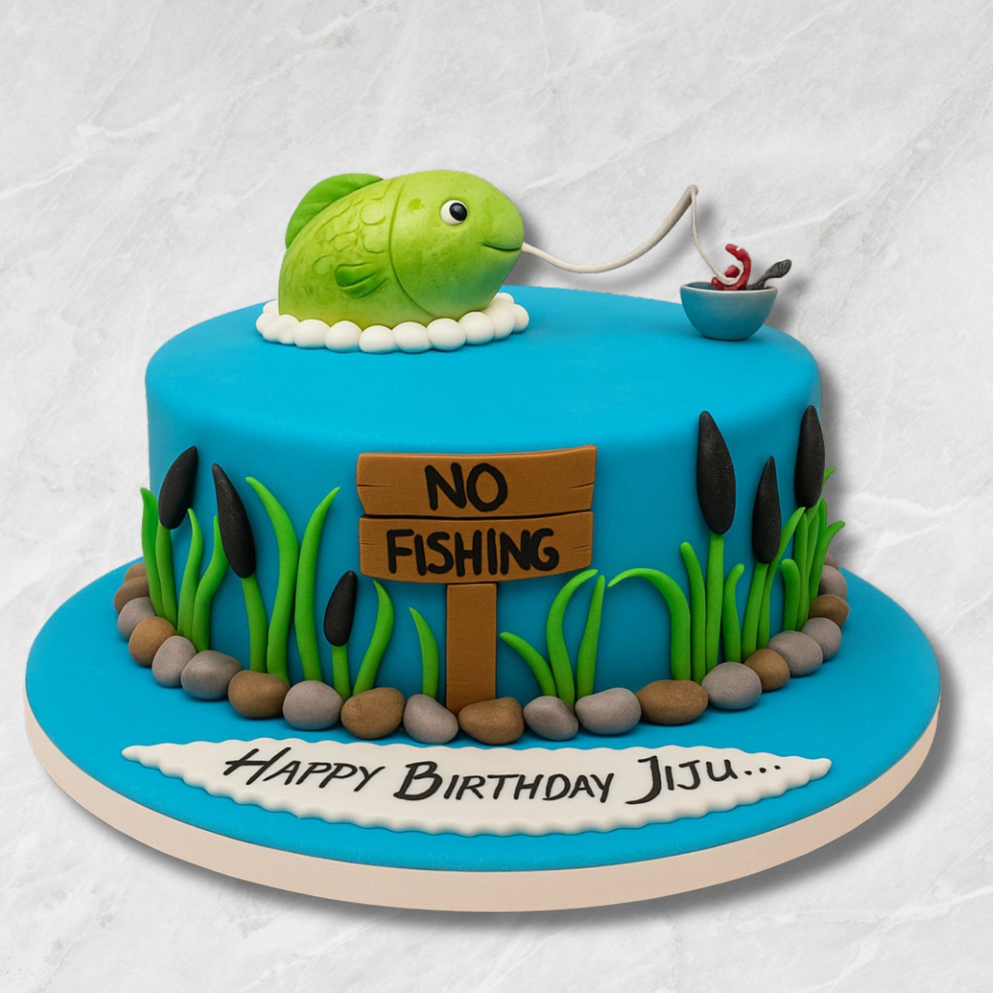 No Fishing Pond Cake – Fun Blue Water Theme