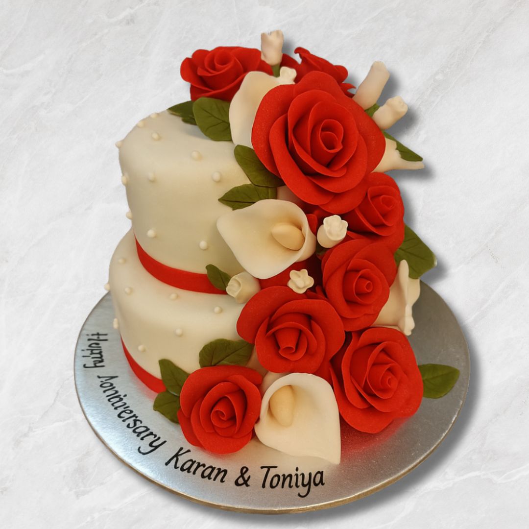Romantic Anniversary Cake with Red Roses