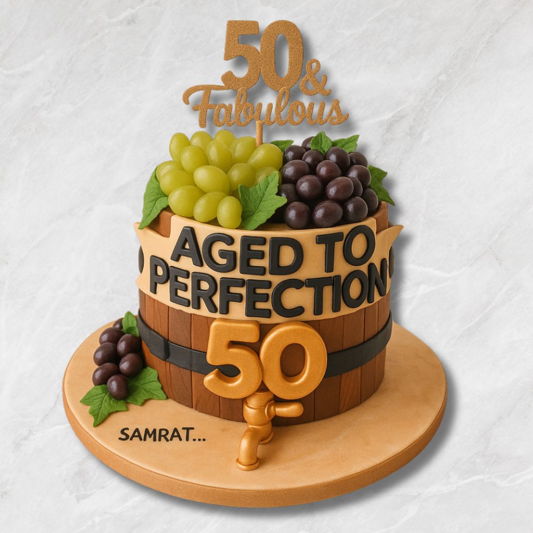 Grapes and Whiskey Barrel Cake for a 50th Celebration