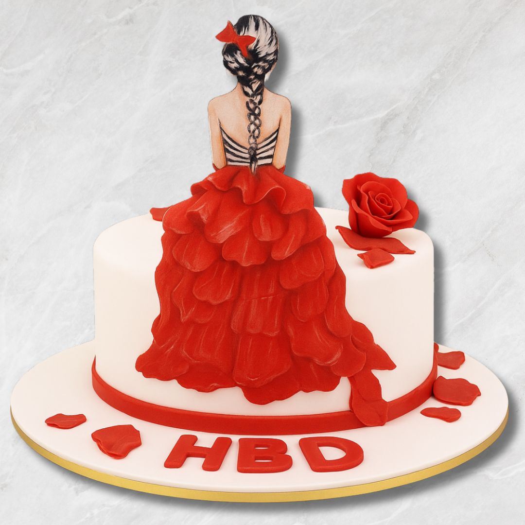 Red Gown Girl Theme Cake – Elegant Birthday Cake