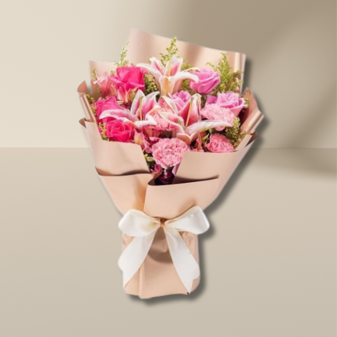 Elegant Pink Flower Bouquet with Lilies and Roses