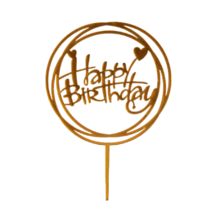 Golden Round Happy Birthday Cake Topper