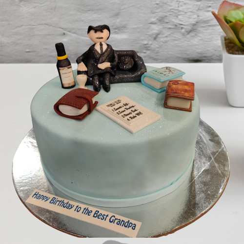 Book & Whiskey-Themed Cake