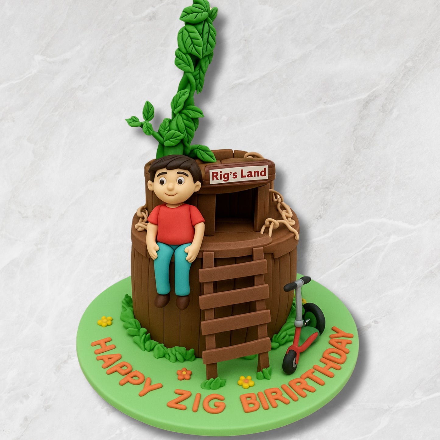 Treehouse Cake with Boy & Scooter – Kids Birthday Cake
