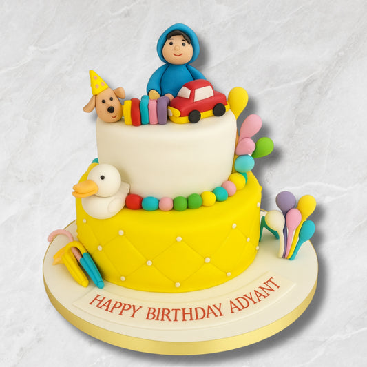 Two-Tier Baby Celebration Cake – “Little Explorer”