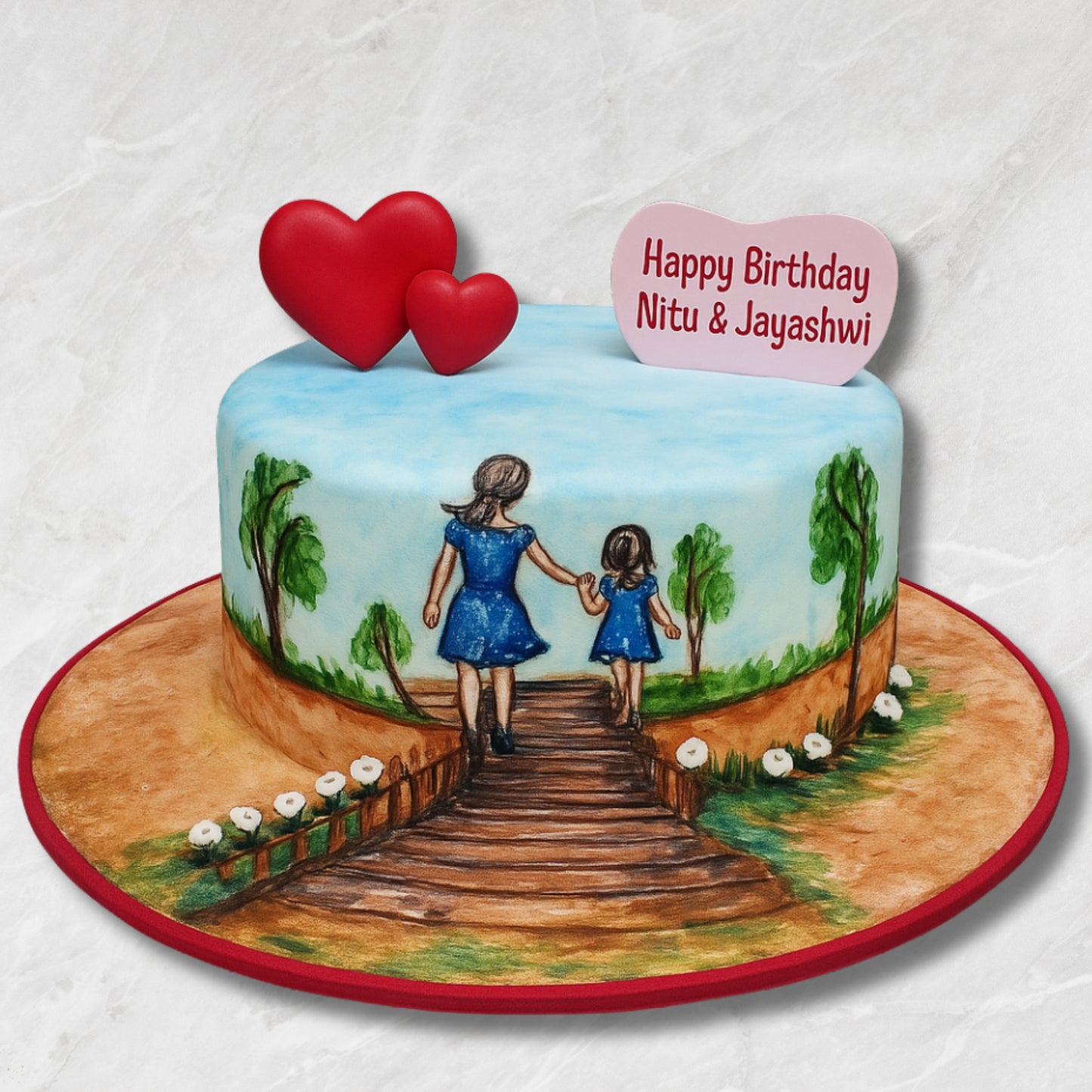 Artistic Mother-Daughter Cake