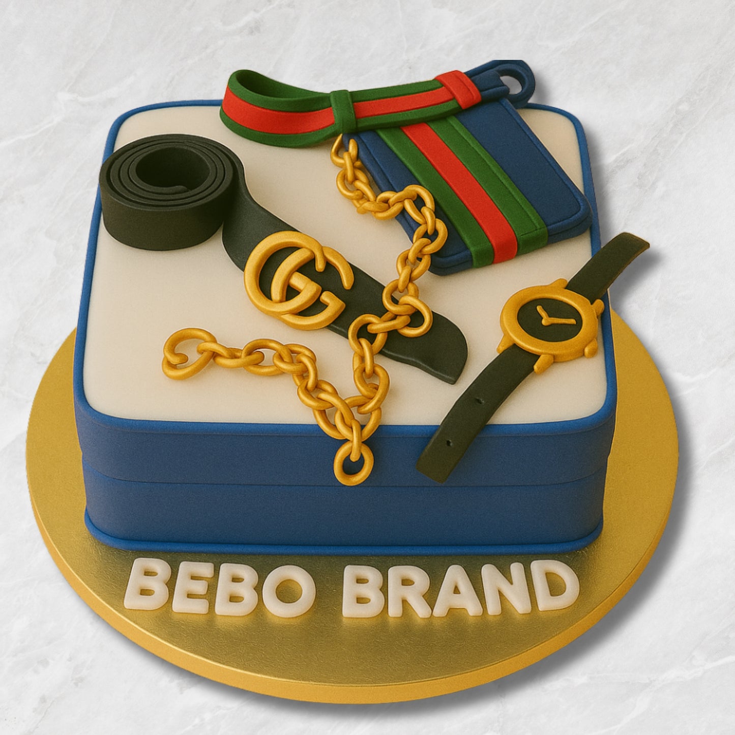Gucci-Inspired Luxury Cake with Belt, Chain & Watch