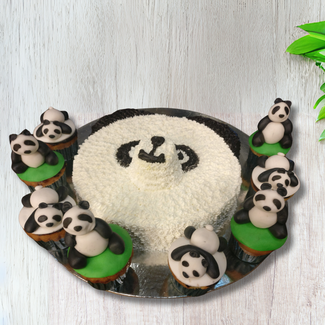 Adorable Panda Theme Cake and Cupcakes