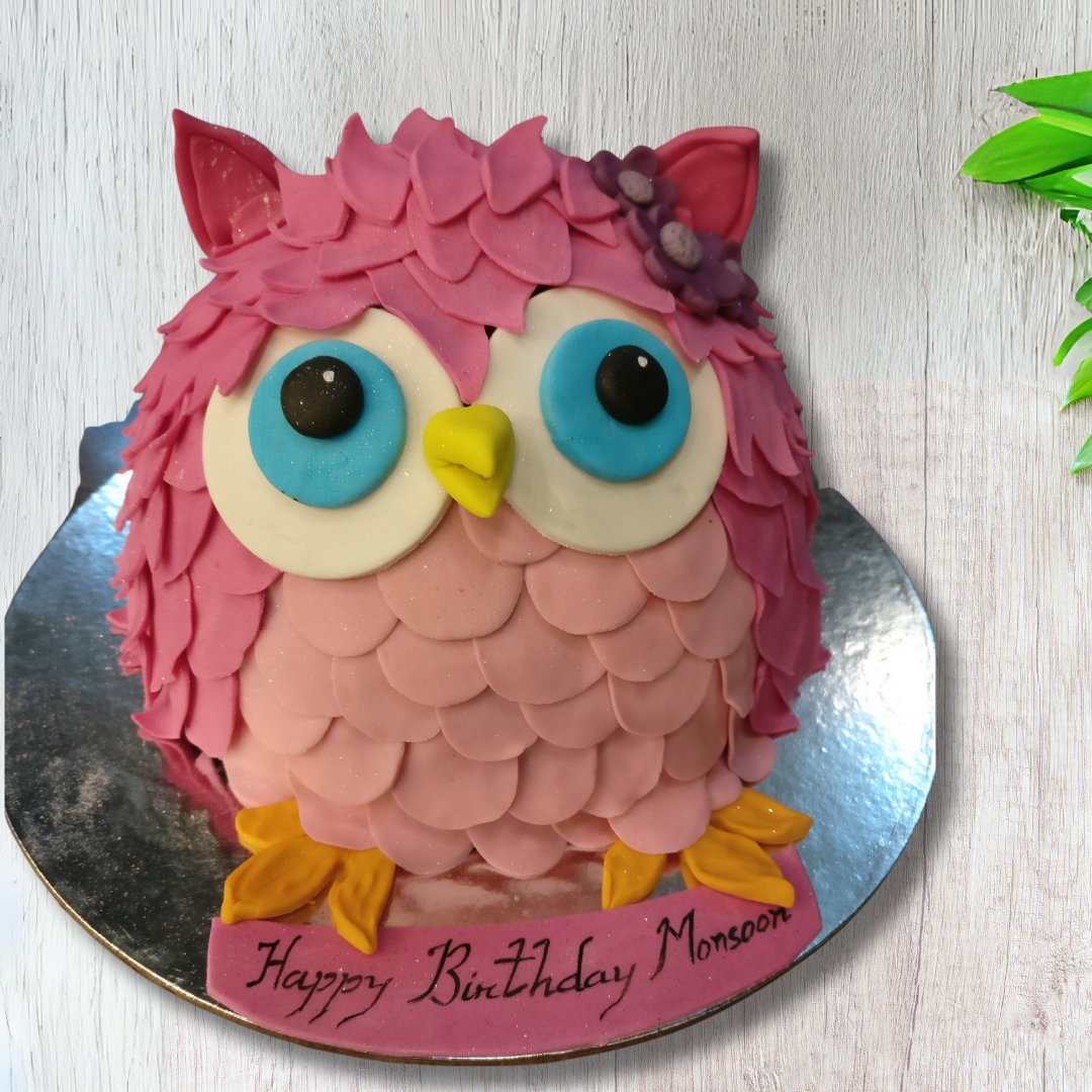 Pink Owl Cake for a Whimsical Birthday