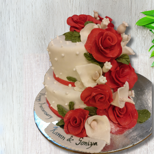 Romantic Anniversary Cake with Red Roses