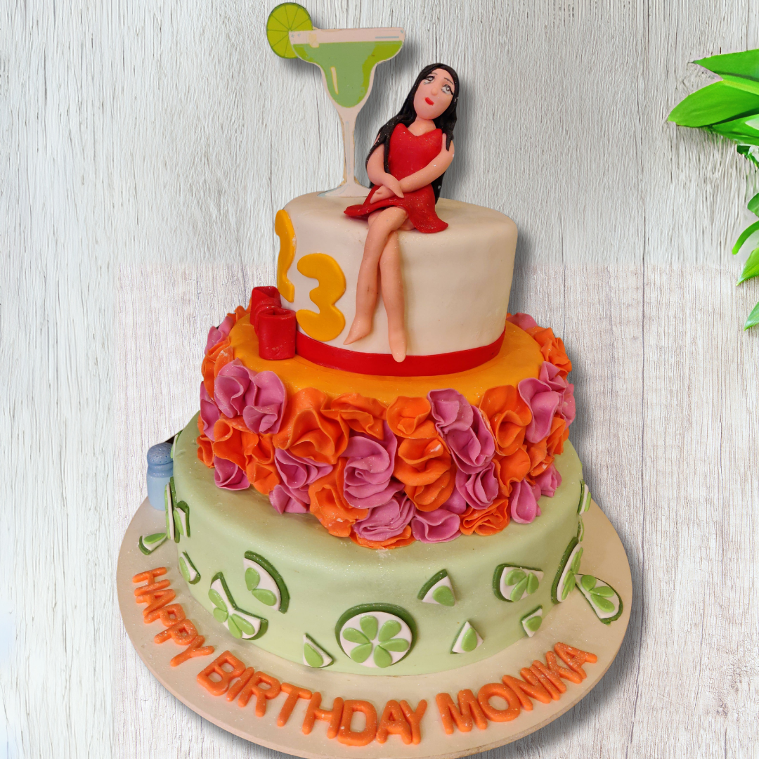 Fun Margarita Birthday Cake with a Stylish Figurine