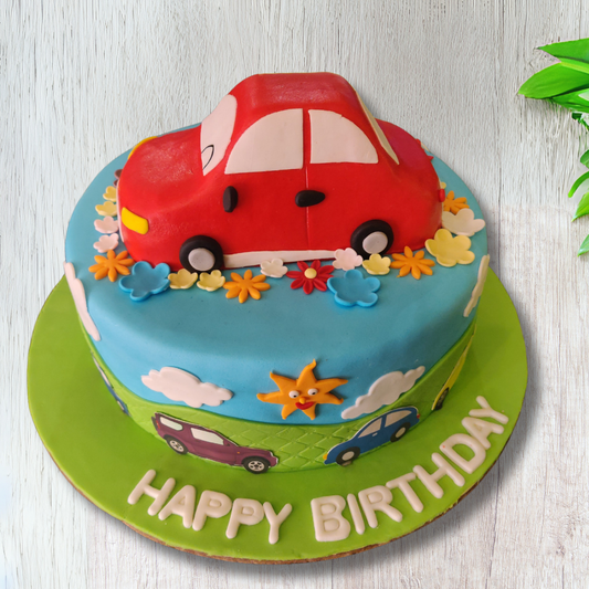 Playful Car-Themed Birthday Cake