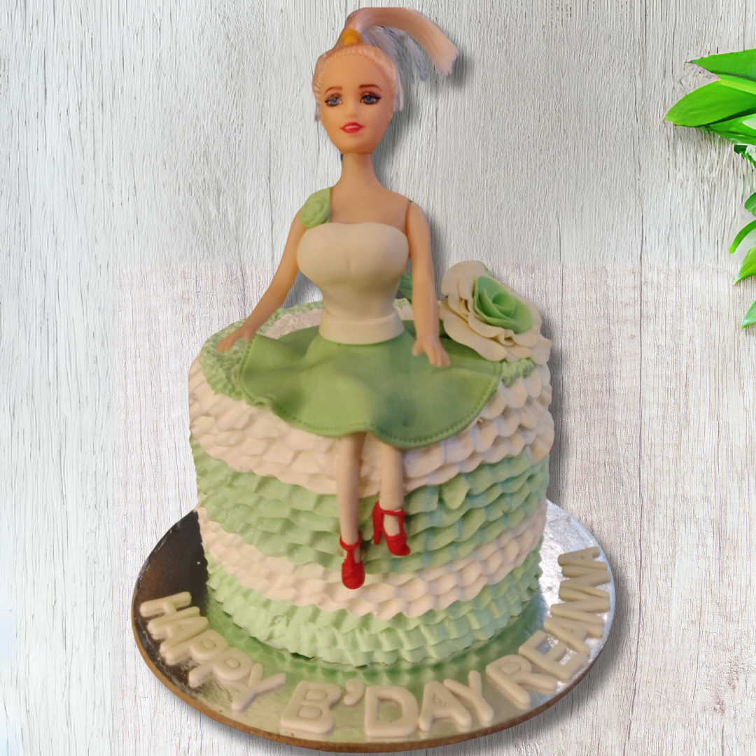 A Stylish Green and Pink Barbie-Inspired Cake