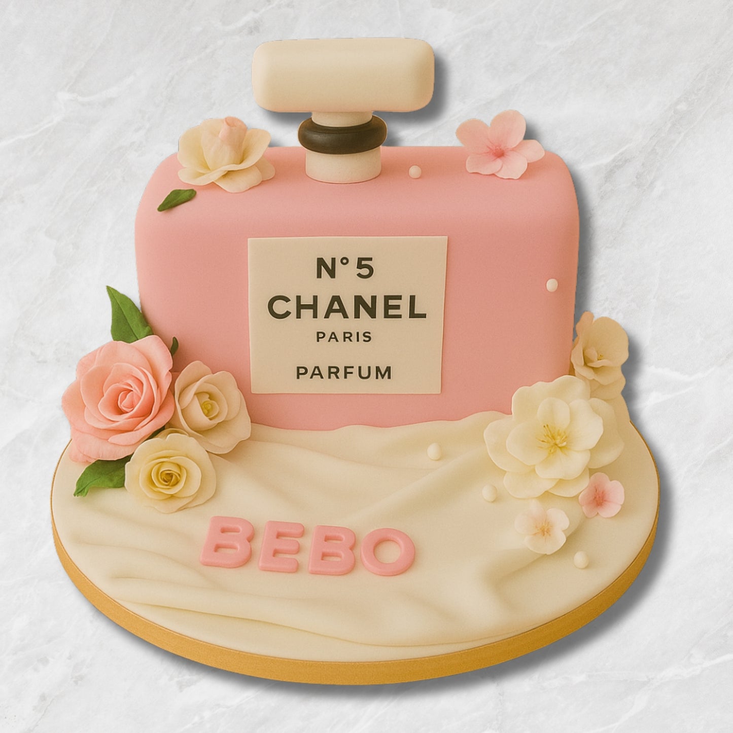 Chanel No.5 Perfume Bottle Cake with Flowers
