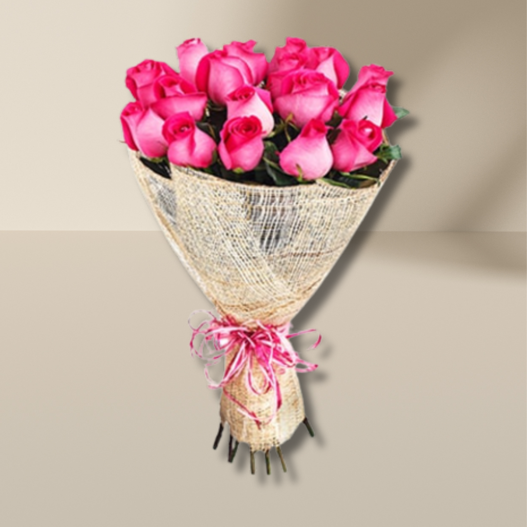 Flowers Bouquet of 12 Pink Roses