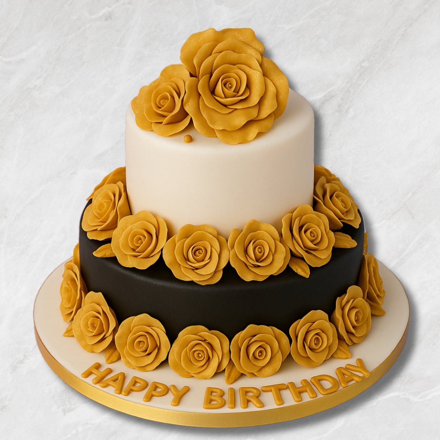 Elegant Rose and Fondant Wedding Cake