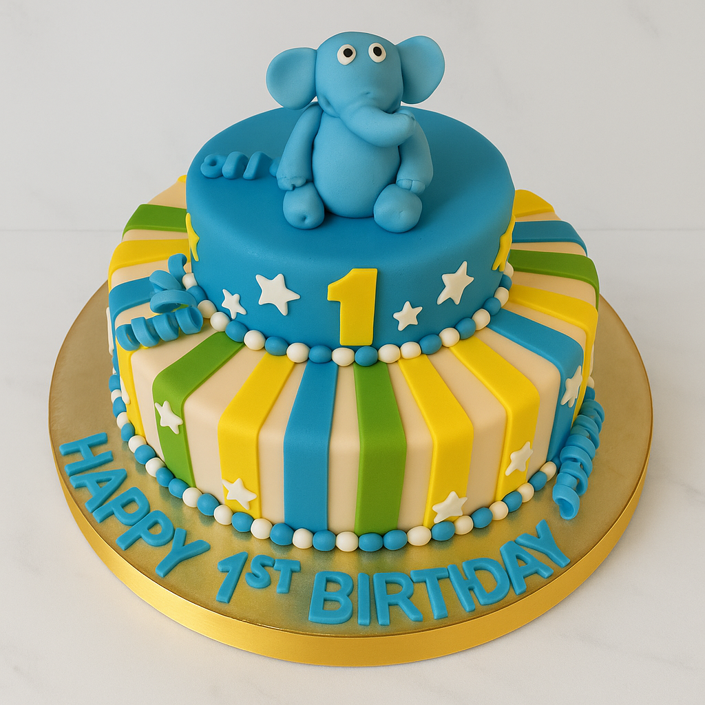 Elephant Parade: A Colorful 1st Birthday Cake