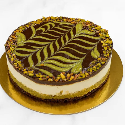 Pistachio Kunafa Chocolate Cheesecake