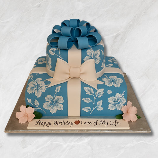 Blue and White Gift Box Cake